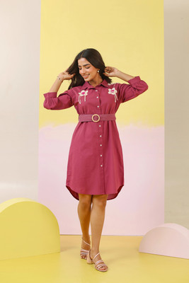 ZUMMER Women Shirt Red Knee Length Dress