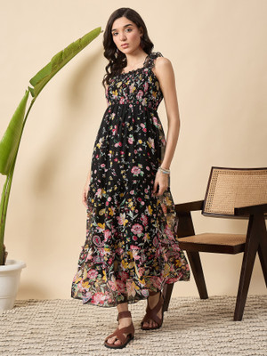 DRAPE AND DAZZLE Women Fit and Flare Black Maxi/Full Length Dress