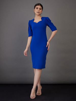 SASSAFRAS worklyf Women Bodycon Dark Blue Below Knee Dress