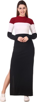 hasti enterprise Women Bodycon Maroon, White, Black Dress