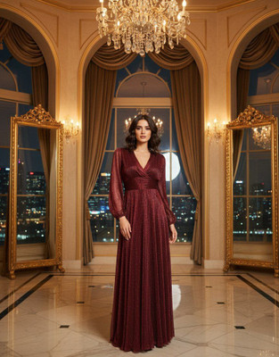 Chawla jee traders Women Gown Maroon Maxi/Full Length Dress