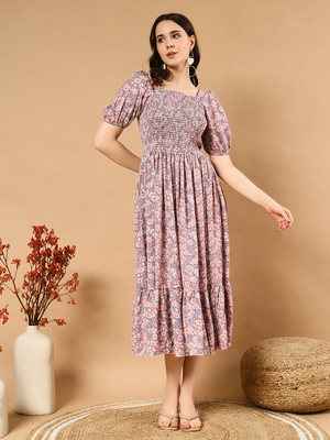 arg fashion Women Fit and Flare Multicolor Midi/Calf Length Dress