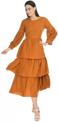 Fashion Passion India Women Fit and Flare Orange Dress