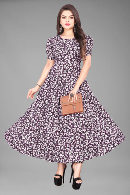 Qena Women A-line Purple Maxi/Full Length Dress