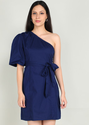 RAREISM Women High Low Dark Blue Midi/Calf Length Dress