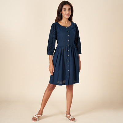 Akkriti by Pantaloons Women A-line Dark Blue Knee Length Dress