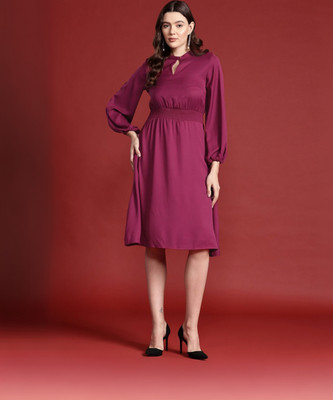 all about you Women Fit and Flare Purple Knee Length Dress
