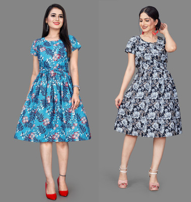 MAHADEV Women Fit and Flare Blue Mini/Short Dress