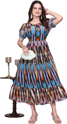 Aarohi Women A-line Light Blue Knee Length Dress