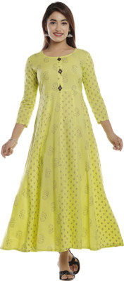 ASHISH PRINT Women A-line Green, Black Midi/Calf Length Dress