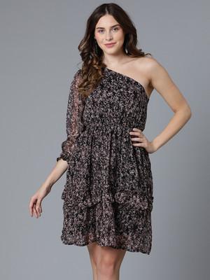 ALOM Women Fit and Flare Black Mini/Short Dress