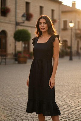 Dandapat Enterprise Women Gown Black Knee Length Dress