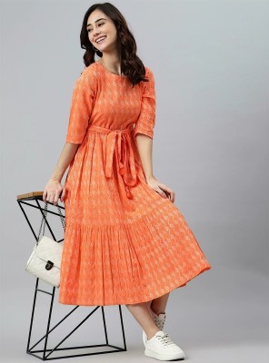 The LV Vastram Women A-line Orange Dress