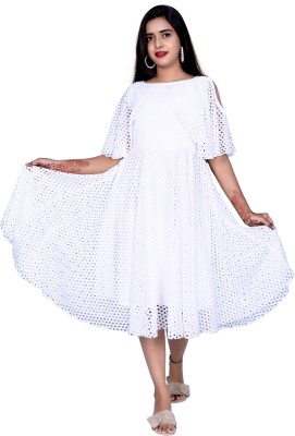 S3 Fashions Women Fit and Flare White Dress