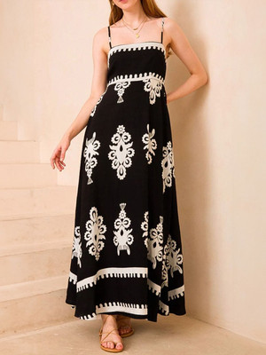 Routes by All About You Women A-line Black, White Midi/Calf Length Dress