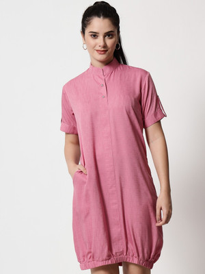 RUDRAKRITI Women A-line Pink Above Knee/Mid Thigh Length Dress