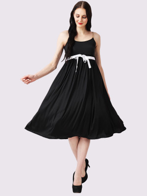 Finian Women Fit and Flare Black Knee Length Dress