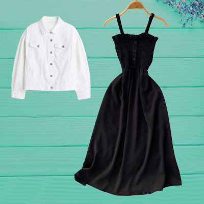 velvin Women A-line White, Black Midi/Calf Length Dress