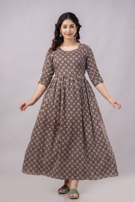 HouseOfCommon Women Fit and Flare Brown Midi/Calf Length Dress