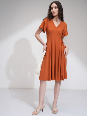 Tokyo Talkies Women Wrap Brown Midi/Calf Length Dress