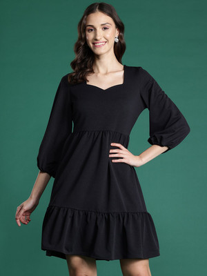 Dressberry Women A-line Black Above Knee/Mid Thigh Length Dress