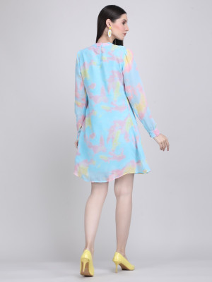 The Behruz Theory Women Fit and Flare Blue Above Knee/Mid Thigh Length Dress