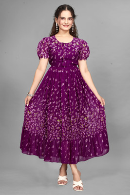 Krince Fashion Women Fit and Flare Purple Maxi/Full Length Dress