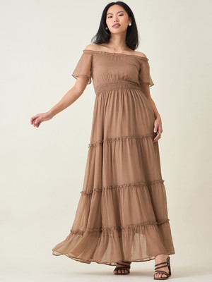 AAYU Women Maxi Brown Full Length Dress