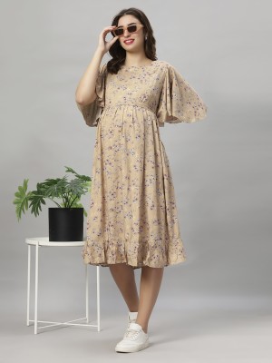 mamma's maternity Women Fit and Flare Beige Dress