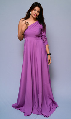 diyaz Women Fit and Flare Purple Maxi/Full Length Dress
