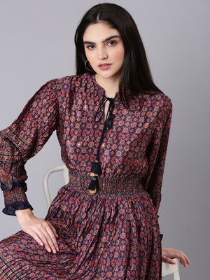 SHOWOFFFF Women Fit and Flare Dark Blue Midi/Calf Length Dress