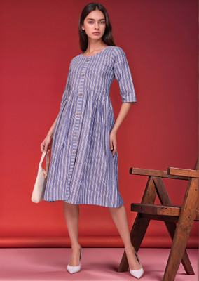 Vinhscape Women Asymmetric Multicolor Midi/Calf Length Dress