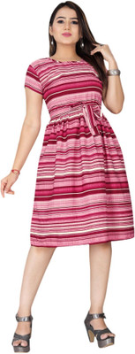 HouseOfCommon Women A-line Pink Below Knee Dress