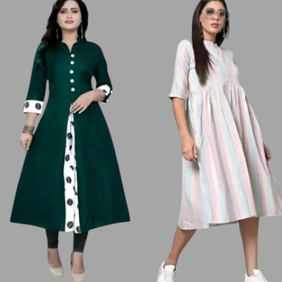Texpamz Women Striped Anarkali Kurta(Multicolor)