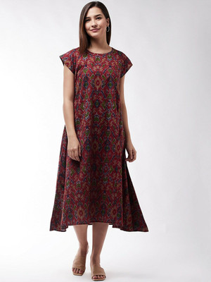 InWeave Women A-line Maroon Midi/Calf Length Dress