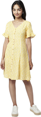 YU by Pantaloons Women Fit and Flare Yellow Midi/Calf Length Dress