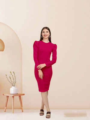 AADESH ENTERPRISE Women Bodycon Pink Below Knee Dress