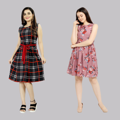 tanvi creation Women A-line Black, Pink Knee Length Dress