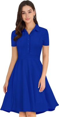 TESSAVEGAS Women A-line Dark Blue Dress