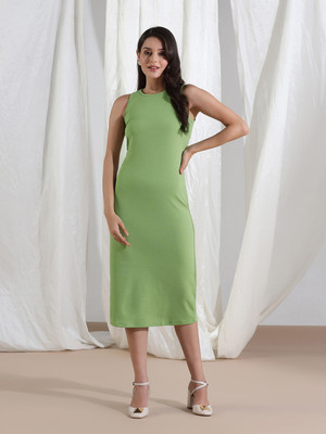 Mast & Harbour Women Bodycon Light Green Below Knee Dress