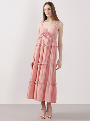VERO MODA Women Fit and Flare Pink Midi/Calf Length Dress