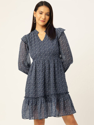 Moda Rapido Women A-line Blue Knee Length Dress