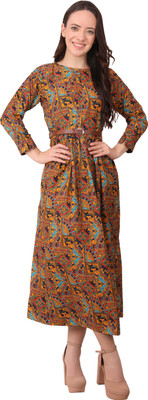 TishuMishu Women Fit and Flare Multicolor Midi/Calf Length Dress