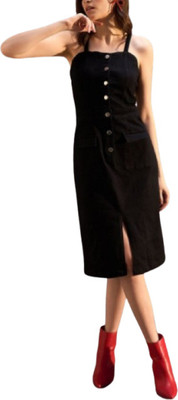 Achyutaya Fashion Women Bodycon Black Midi/Calf Length Dress