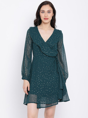OXOLLOXO Women Skater Green Midi/Calf Length Dress