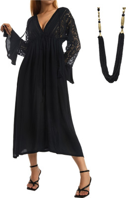 LYXAR Women Wrap Black Above Knee/Mid Thigh Length Dress