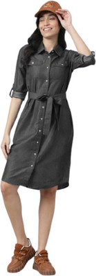 Achyutaya Fashion Women A-line Black Midi/Calf Length Dress