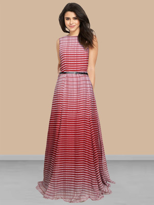 NAVYANKAA Women Fit and Flare Pink Maxi/Full Length Dress
