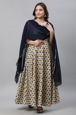 Aurelia Women Fit and Flare Beige Maxi/Full Length Dress