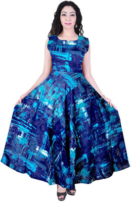 impression Women Fit and Flare Blue Maxi/Full Length Dress